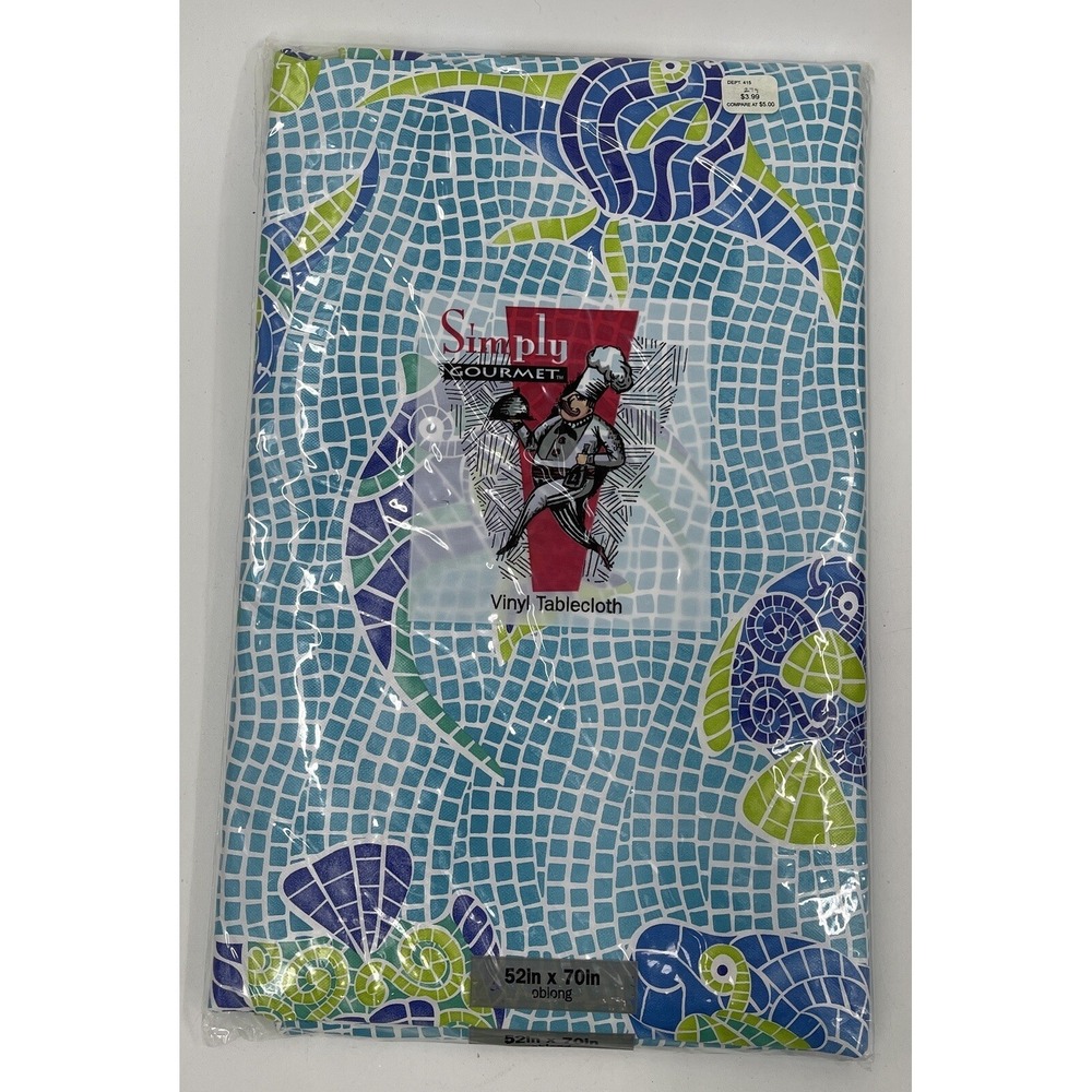 New NIP Simply Gourmet Vinyl Table Cloth 52x70 Oblong 65199 Fish‎ Pond Theme